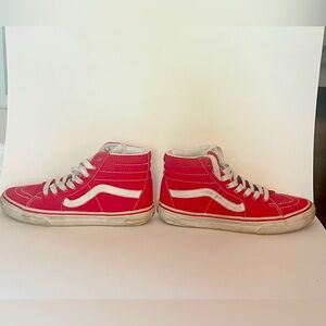 Vans Red and White High-Top Sneakers